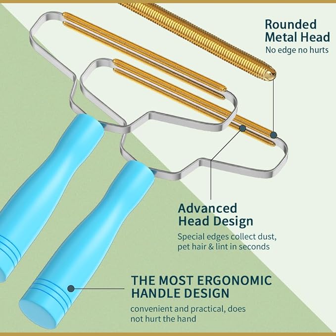 Pet Hair Removal Tool,BSIWWO Cleaner Pro Pet Hair Remover,Multi Fabric Edge and Carpet Rake,Pet Hair Remover for Couch,Dog Hair Remover and Cat Hair Remover for Rugs,Couch&Pet Towers(Blue)