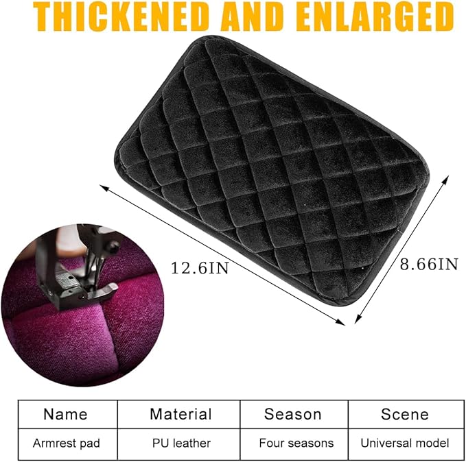 Car Center Console Cushion Pad, Comfortable Vehicle Armrest Seat Box Cover Protector, Soft Automotive Interior Decorative Arm Rest Mat Accessories, Universal for SUV RV Truck (Black)