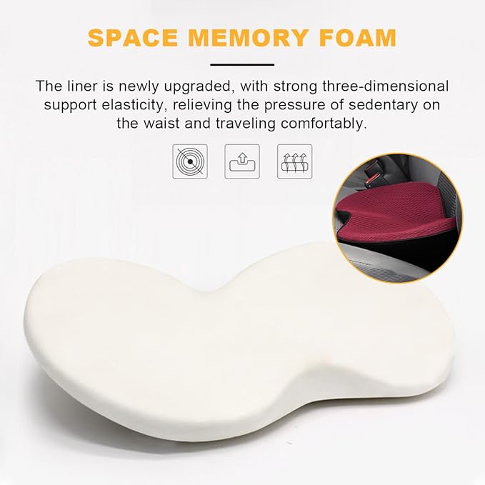 Car Seat Cushion, Auto Memory Foam Wedge Seat Pad, Sciatica Tailbone Low Back Pain Relief Pillow for Driver, Breathable Non Slip Orthopedic Support Pad, Car Accessories (Red)