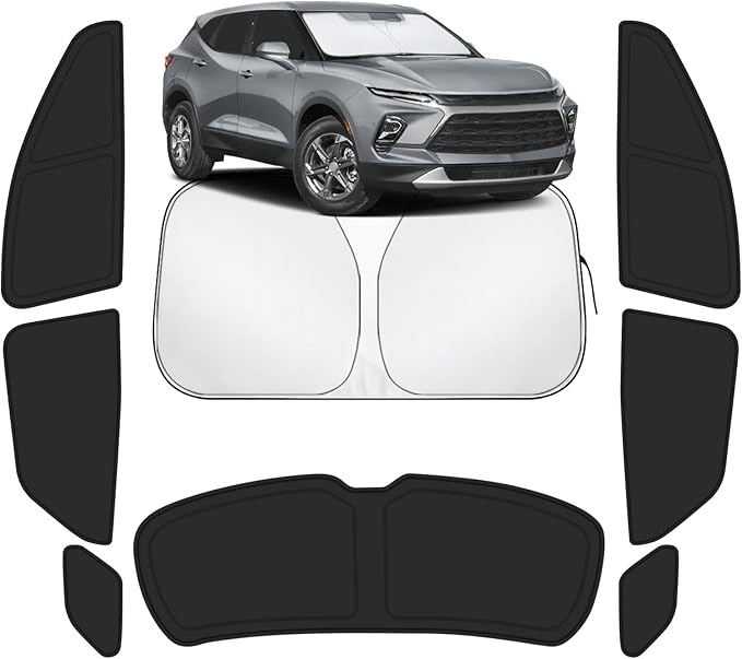 Car Window Shades for Chevy/Chevrolet Blazer 2019-2025 Accessories - Full Set 8PCS Side Window Sunshades with Memory Frame & Blackout Fabric, Privacy UV Shield for Camping/Travel