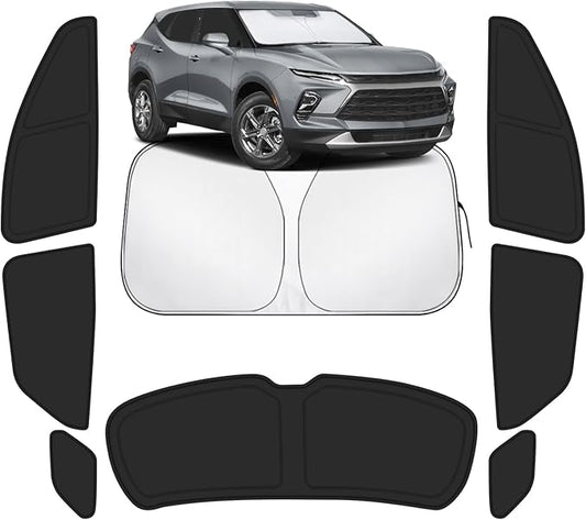 Car Window Shades for Chevy/Chevrolet Blazer 2019-2025 Accessories - Full Set 8PCS Side Window Sunshades with Memory Frame & Blackout Fabric, Privacy UV Shield for Camping/Travel