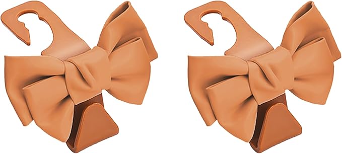2 PCS Car Seat Headrest Hooks, Cute Bow Shaped Vehicle Backseat Storage Hooks, Leather Bow Shaped Sturdy Car Seat Back Hooks for Purses/Coats, Car Accessories (Brown)
