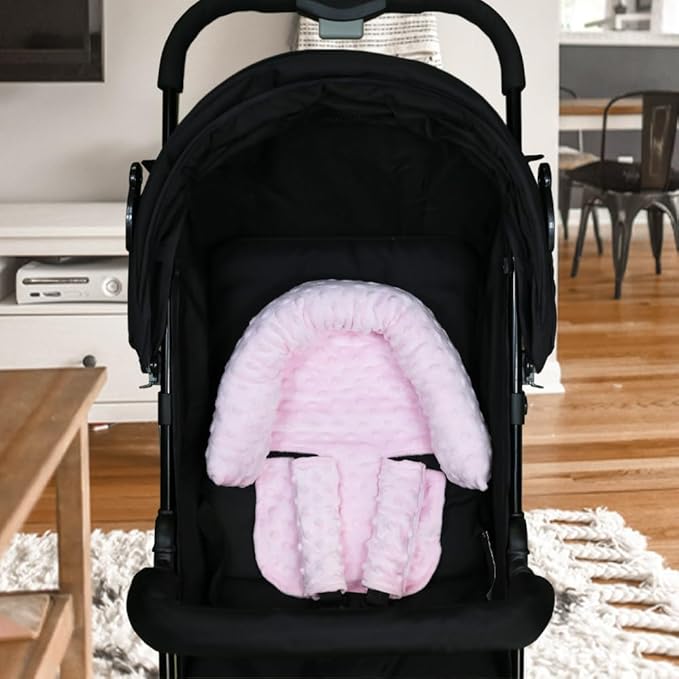 Baby Head Support and Strap Covers - Infant Head Support Pillow Super Soft Head and Neck Pillow for Car Seat Baby Headrest and Carseat Neck Cover,Light Pink