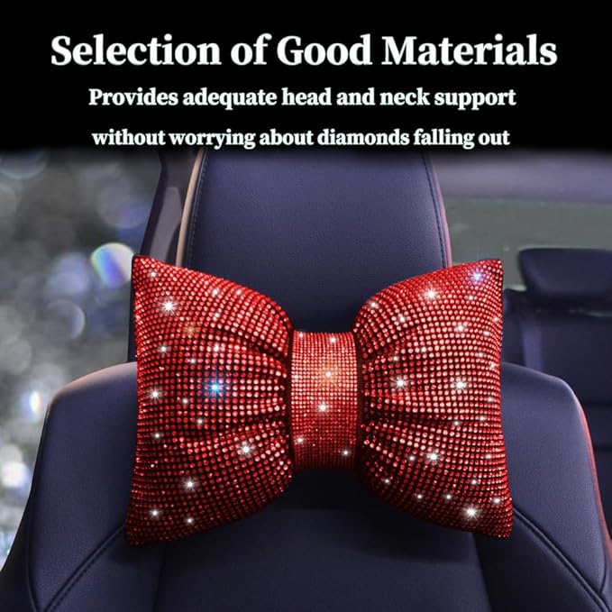 Women's Neck Pillow for Car Seat Bling Headrest Red Bling Accessories Auto Headrest Cushion Rhinestone Head and Neck Rest Cushion Crystal Diamon Red 2Pcs