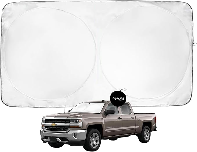 Windshield Sun Shade -Certified 99.87% UVB & 99.02% UVA Car Sun Shade. Award Winning Sunshade - Patented Technology | Compatible for Chevrolet Silverado (2014-2019) | Car Shades by Kinder Fluff