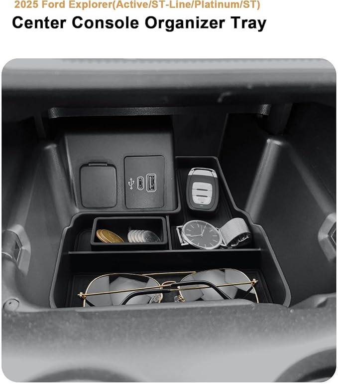 ECOZEN 2025 Explorer Center Console Organizer - For 2025 Ford Explorer Console Organizer Storage Tray With Removable Coin Slot - Compatible with 2025 Explorer Interior Accessories ABS - Not For 2026