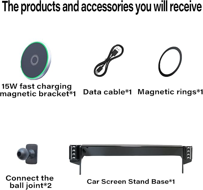 Car Phone Holder for 2024 2025 2026 Toyota Tacoma/2025 Toyota 4Runner Accessories 15W MagSafe Fast Wireless Charger Cell Phone Mount Apply to 14 Inch Touch Screen Fixed Clip 360° Rotation