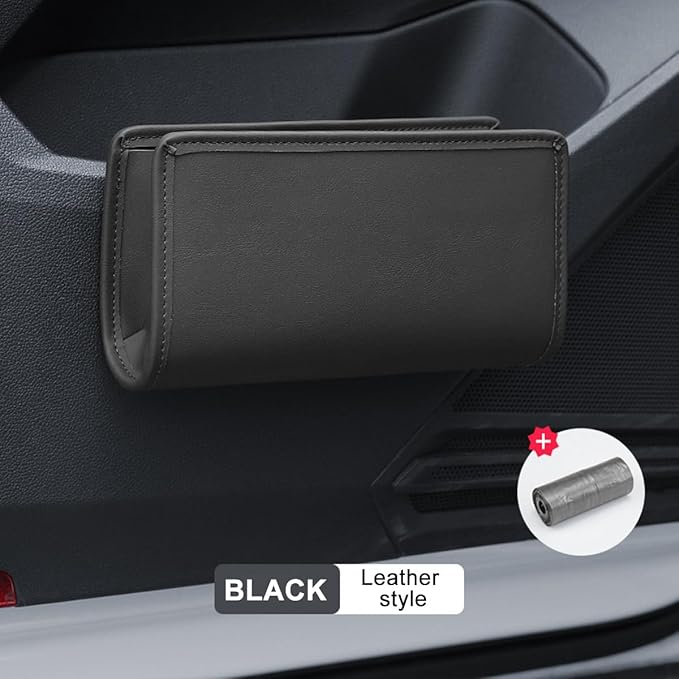 Car Seat Side Storage Pocket, Leather Hanging Foldable Multifunctional Vehicle Front Door Back Organizer Box, Waterproof Auto Interior Organizing Container, Universal fit(Black)