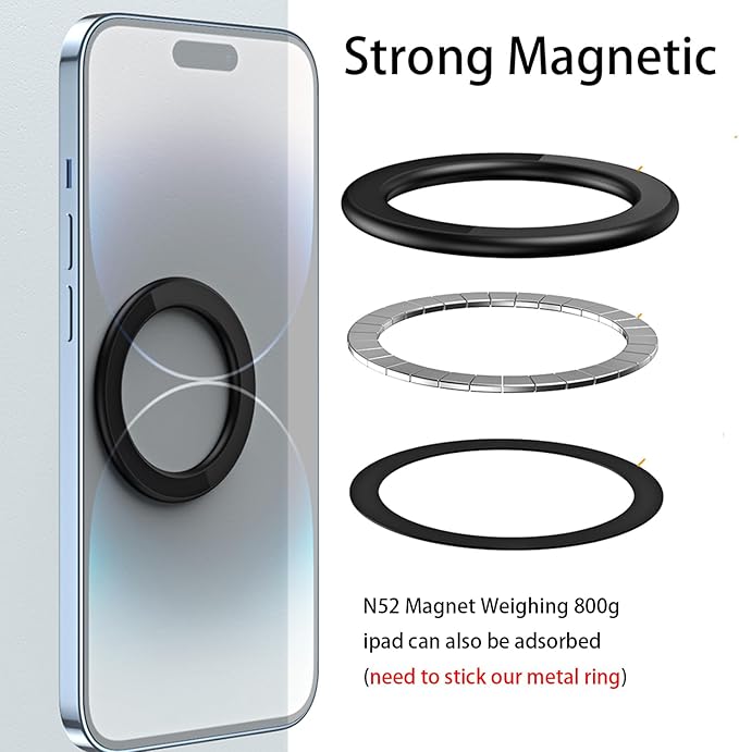 Magnetic Ring Holder for iPhone 14 13 12 Magnet Wall Mobile Phone Holder Magnetic Car Phone Stand for magsafe case (Black 1 pcs)