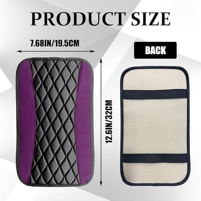 Car Center Console Cushion Pad, Arm Rest Covers, 12.6"×7.5" Leather Waterproof Auto Armrest Seat Box Protector, Auto Comfortable Center Console Cover Universal for Most Vehicles (Purple)
