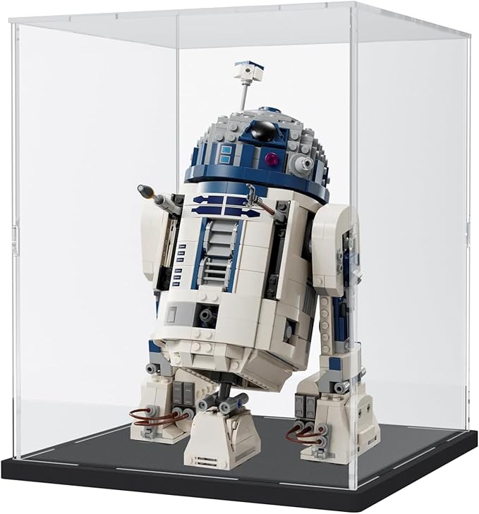 Choowin Acrylic Display Case for Lego Star Wars Helmet Mandalorian Darth Vader Helmet for Lego R2D2 Thickened Clear Acrylic Display Cases for Collectibles Assemble Dustproof Display Box(Black Base)