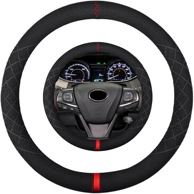 Suede Steering Wheel Cover,Compatible with Toyota Avalon Camry Corolla Highlander RAV4 Land Cruiser Suede Sport Non-Slip Wheel Cover Car Interior Accessories 15 inch for Man and Women