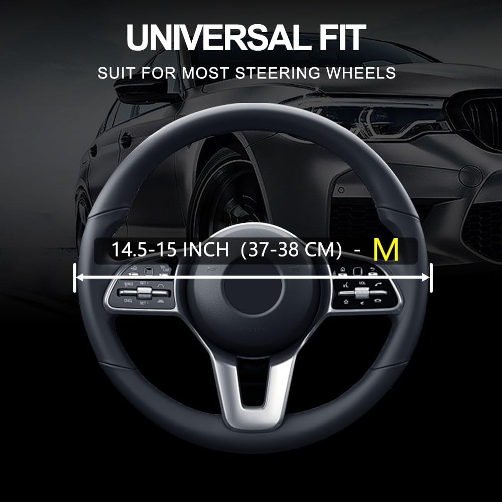 Leather Car Steering Wheel Cover, Non-Slip Car Wheel Cover Protector Breathable Microfiber Leather Universal Fit for Most Cars(Grey)