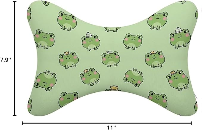 Car Pillow for Neck Pain Relief Support, Compatible with Cute Frog Memory Foam Car Neck Pillow for Car Seat with Adjustable Strap, 2 Pcs Car Headrest Pillow for Ergonomic Design