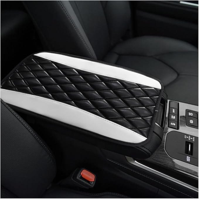 Car Center Console Cushion Pad, 12.6 × 7.48 Inches Waterproof Car Armrest Seat Box Cover, PU Leather Armrest Cover Protector for Most Vehicle, Universal Car Interior Accessories (White)