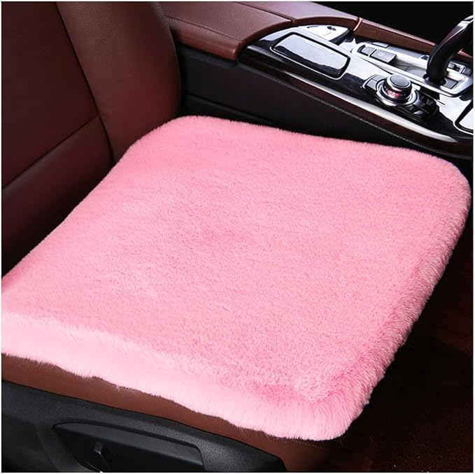 Sheepskin Car Seat Cushion, Comfortable Soft Fur Wool Auto Front Seat Cover, Vehicle Seat Protector Pad for Warm Winter Office Chair, Universal Decor Car Accessories (Pink)