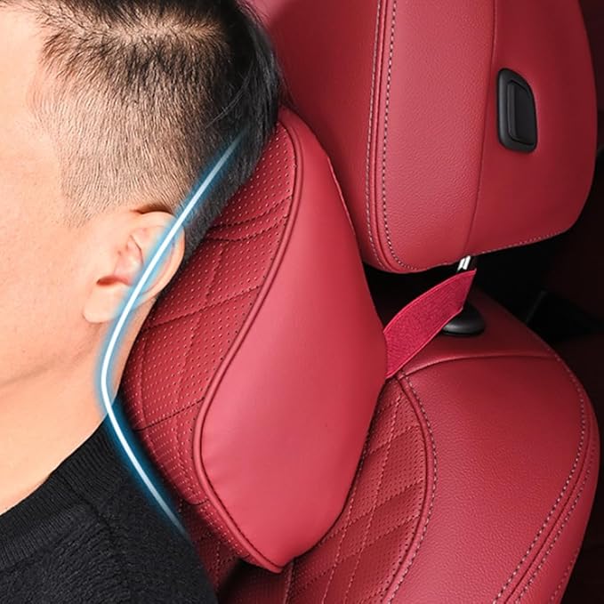 for Chevy Silverado 2007 2008 2009 2010 2011 2012 2013 Leather Car Seat Headrest Lumbar Cushion, Lumbar Support Pillow for Car,for Driving Traveling Relieving Neck Fatigue,1-C Brown
