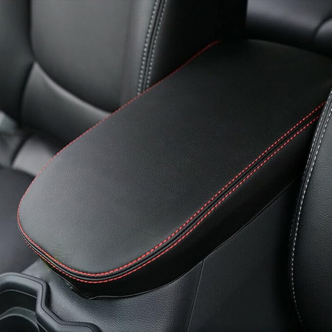 INTGET for Toyota RAV4 Accessories 2025 2024 2023 2022 2021 2020 2019 and 2021-2024 RAV-4 Prime Center Console Cover Leather Armrest Middle Console Lid Cover Arm Rest Covering Car(Red)