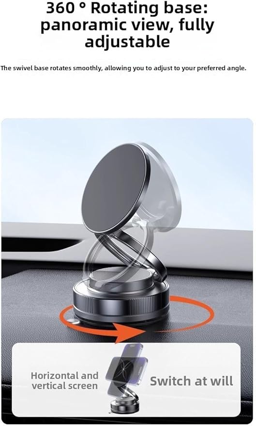 Upgraded adjustable vacuum magnetic car phone holder, strongest suction cup phone holder, 360° foldable car holder, suitable for cars/mirrors/smooth surface, compatible with iPhone and Android (black)
