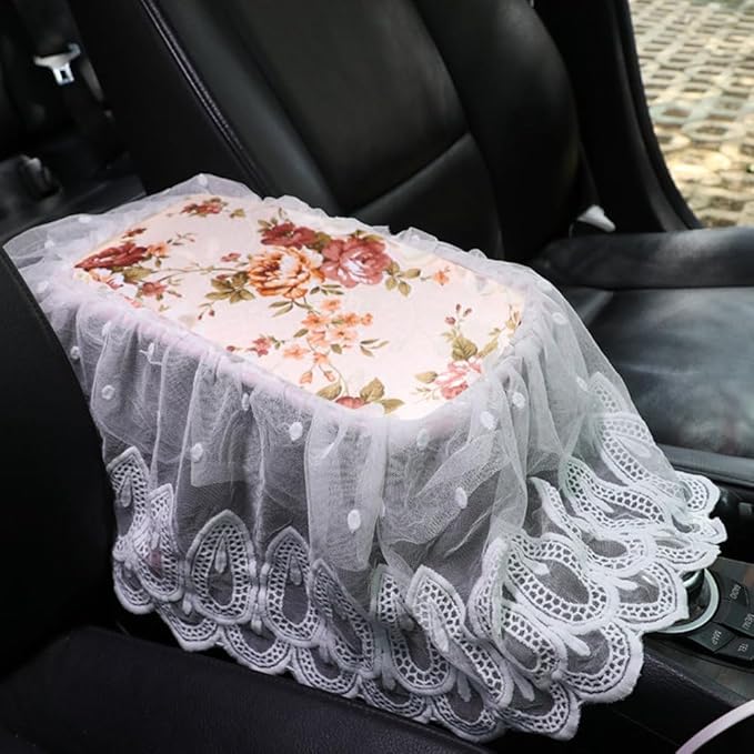 Universal Car Center Console Cushion Pad,Tassel Lace Car Center Console Cover Auto Armrest Seat Box Cover Protector for Most Vehicle SUV Truck Car (3)