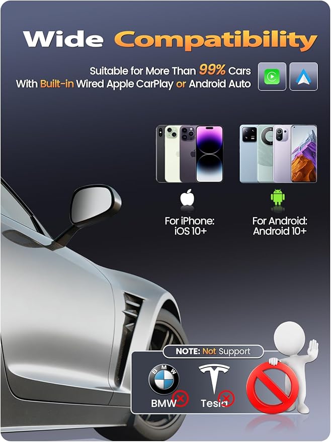 Ultral Mini Wireless CarPlay Adapter for Apple iPhone - Plug & Play, No Lantency, Converts Wired to Wireless Car Play Dongle, Fast Stable for Cars 2016+ with Apple CarPlay Carbon