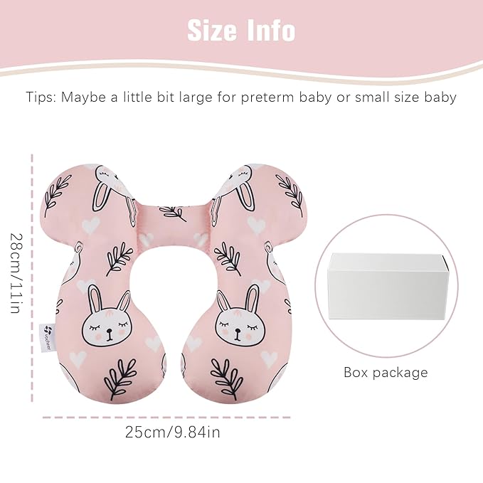 vocheer Baby Travel Pillow(Upgraded), Head and Neck Support Pillow for Pushchair, Car Seat,Stroller, Bouncer, Cotton (White Bear)