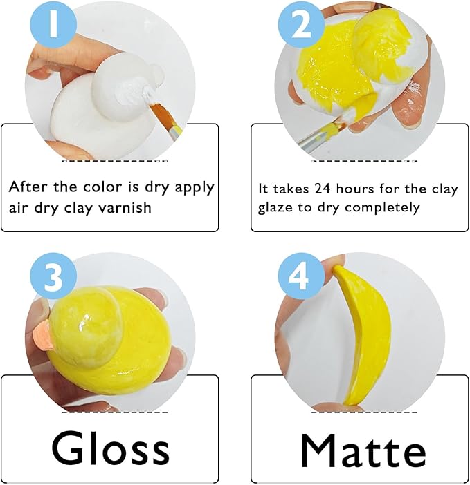 2 x 50ml Air Dry Clay Glaze, Clay Glaze Air Dry for Airdry Clay, Air Dry Clay Varnish Can Not Only Used to Prevent Clay Cracking, Scratches, and Wear,It Can Also Having a Glaze Effect (Gloss+Matte)