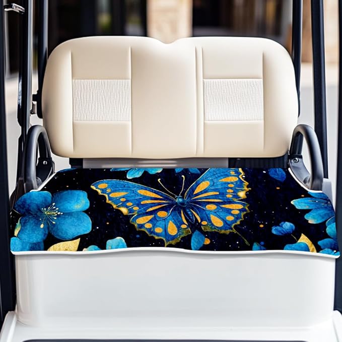 ORIGACH Blue Butterfly Golf Cart Seat Covers, Comfortable Cooling Golf Cart Blanket Towel, 100% Microfiber, Fits EZGO, Club Car, and More 2-Seat Golf Carts, 51x31inch