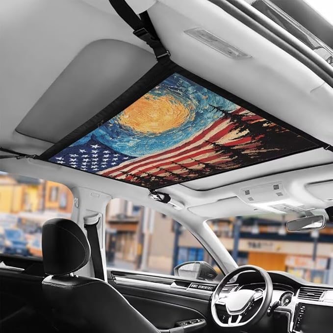 Moon USA Flag Car Roof Storage Bag Car Organizer for Car Seat Multi-Purpose Car Bag Storage Box Organizer Pouch Pocket Can Hold Mobile Phone, Wallet, Glasses