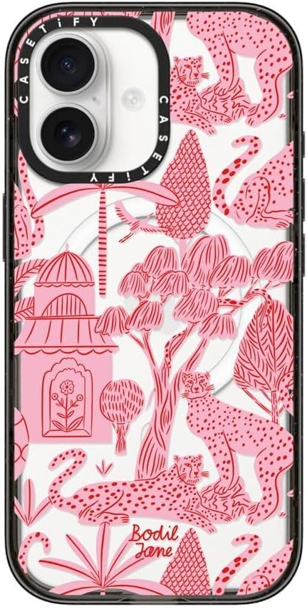 CASETiFY Impact iPhone 17 Case [Slim/Compatible with Magsafe / 8.2 ft. 4X Military Grade Drop Protection] - Cheetah Paradise Pink - Clear Black