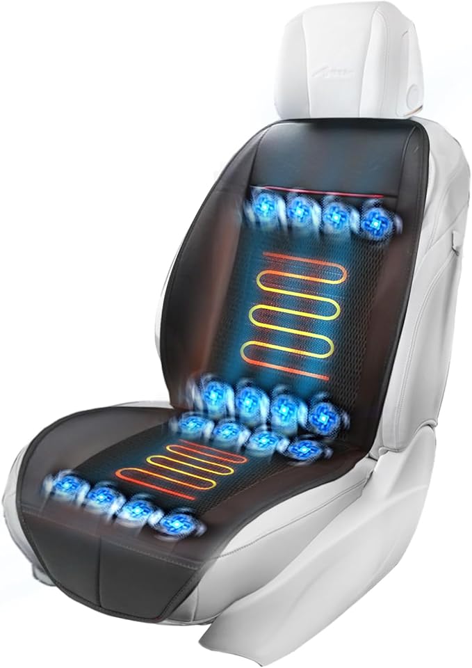 Black Front Seat Cover for Car, Cooling and Massage 3 in 1 Cooling Car Seat Covers with Massage & Temeperature Control (Black-2)