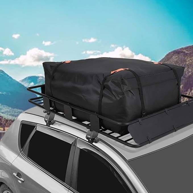 64"x39" Universal Roof Rack Basket with Waterproof Cargo Bag | 200 lbs Capacity, Adjustable Steel Construction | Car Top Carrier for SUV, Truck & Vehicle Rooftop Storage