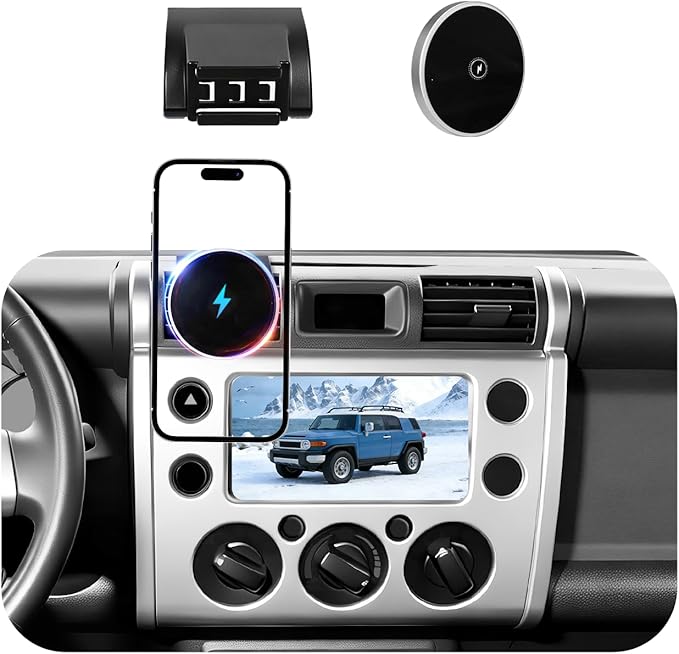 Car Phone Holder Mount for Toyota FJ Cruiser (2007-2013 2014), Magnetic Phone Holder, Magsafe Car Mount Charger, Dashboard Phone Holder, 15W Wireless Fast Charging for iPhone, Samsung & Google