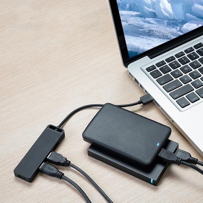 SEWACC USB Hub Ports High-Speed Data Splitter with Auxiliary Power Input Cable for Accessories Supports Dual SSD Compatible with Mouse Keyboard for Desktop Laptop