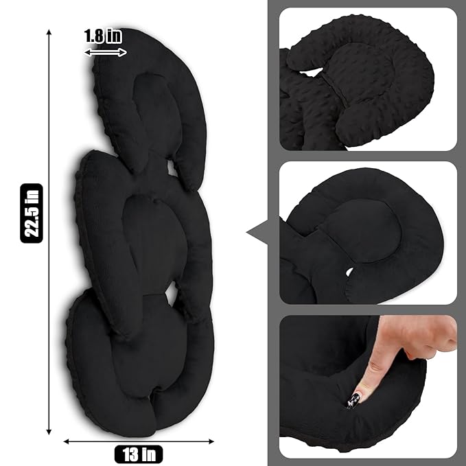 GFU Infant Car Seat Insert Head and Body Support, Reversible Newborn Insert for Carseat with Strap Pads, Soft Stroller Cushion Pillow Insert for Boys and Girls, Fits for Stroller, Swing, Black