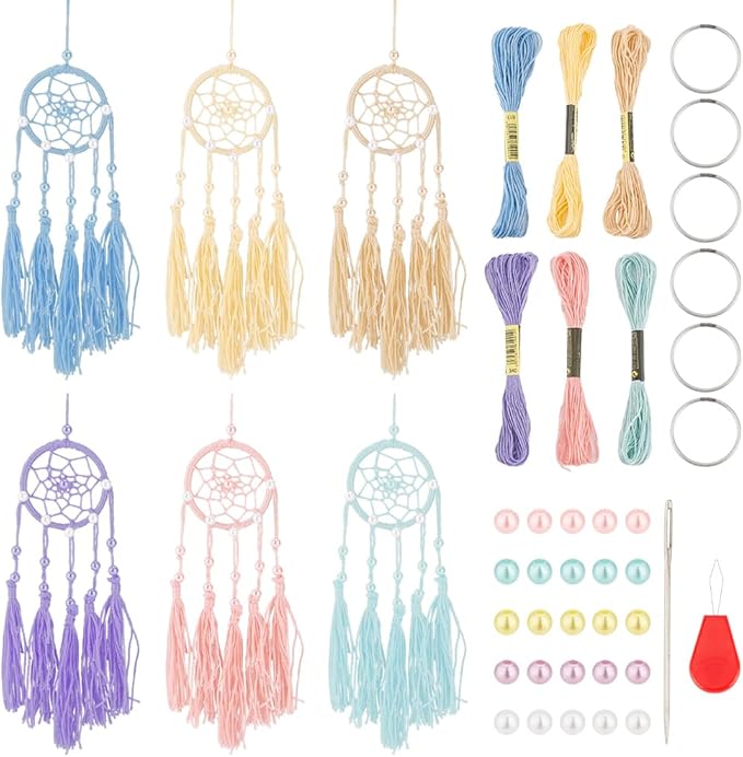 INFUNLY 6 Set Dream Catchers DIY Small Dream Catcher Car Deco Charm Mini Dreamcatcher for Bag Pendant Colorful Handmade for Key Chain