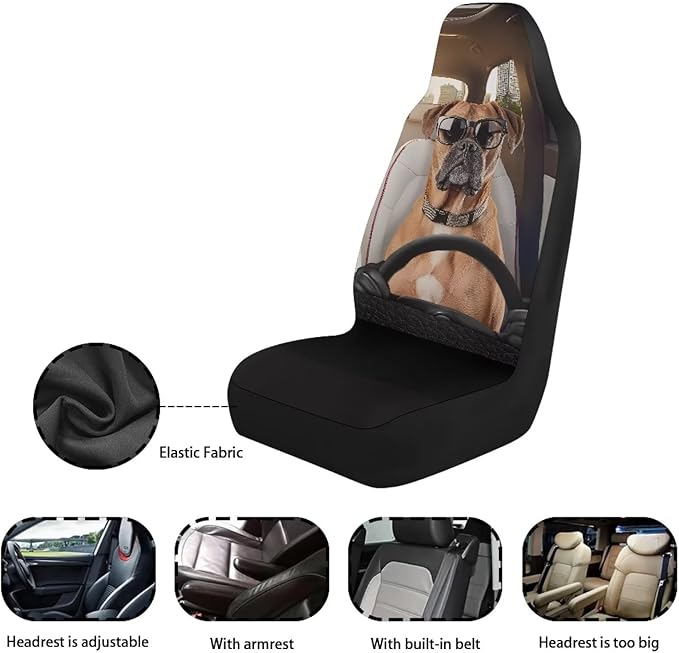 Boxer Dog Car Seat Cover Front Seats Only,Soft Bucket Seat Covers Decorative Saddle Blanket Cushion Cover Universal Fits Most Vehicles,Trucks,SUVs,Vans