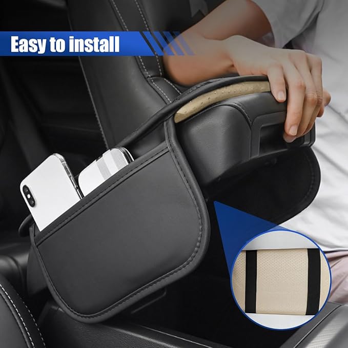 Car Center Console Cover with 2 Storage Bags - Leather Car Armrest Cushion Pad Vehicle Middle Console Cover, Universal Armrest Seat Box Protector Auto Interior Accessories for SUV, Truck, Sedan (Gray)
