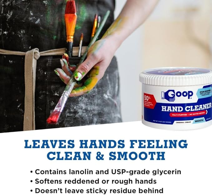 GOOP Multi-Purpose Hand Cleaner- Waterless Hand Degreaser, Laundry Stain Remover - NonToxic and Biodegradable Cleaner Remove Dirt, Oil, Paint, Ink, and Clothes Stains Original, 14oz Pack of 1