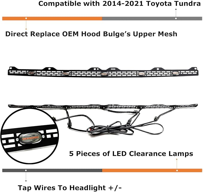 iJDMTOY Clear Lens Amber Yellow Full LED Front Upper Hood Bulge Insert Replacement Lighting Kit Compatible with Toyota 2014-2021 Tundra