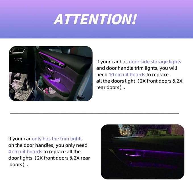 NJSBYL Blue-Purple Interior Ambient Lighting LED Circuit Board for 2016-2022 B-MW X1 F48, 2010-2017 5Series F07, 2012-2015 7Series F01 Coupe Sedan SUV Door Handle Trim/Storage/Pocket Atmosphere Light
