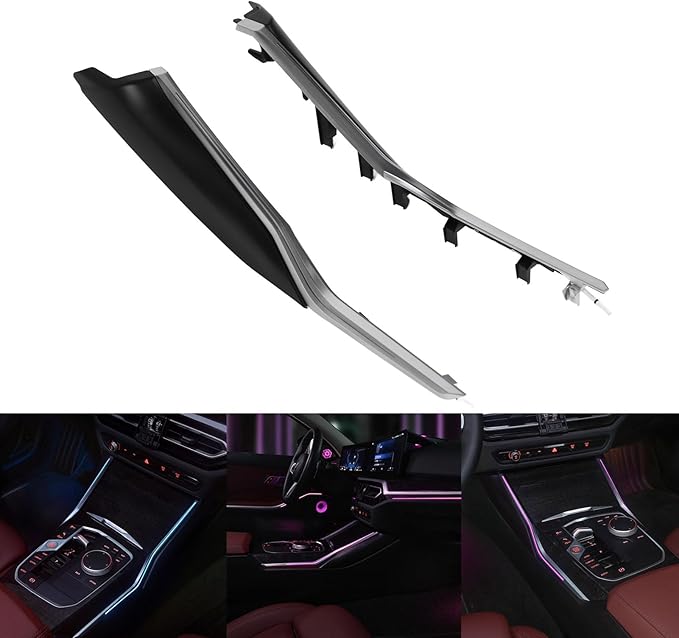 LED Ambient Light Center Console Trim Kit, Carbon Fiber Look Appearance Interior Decor Lighting for Vehicles 3/4 Series G20 G22 G23 G26 & M3 M4 G80 G82 G83 LHD 2019 (Black)