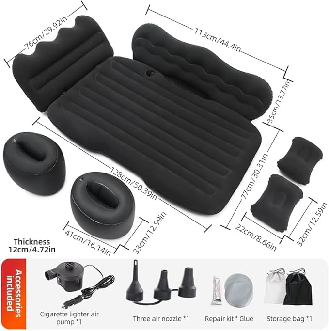 Car Air Mattress Compatible with Saturn Vue 2002 2003 2004 2005 2006 2007 2008 2009 2010, 12 V Pump, Sleeping Pad with Headrest & Side Guards for Road Trips & Car Camping Back