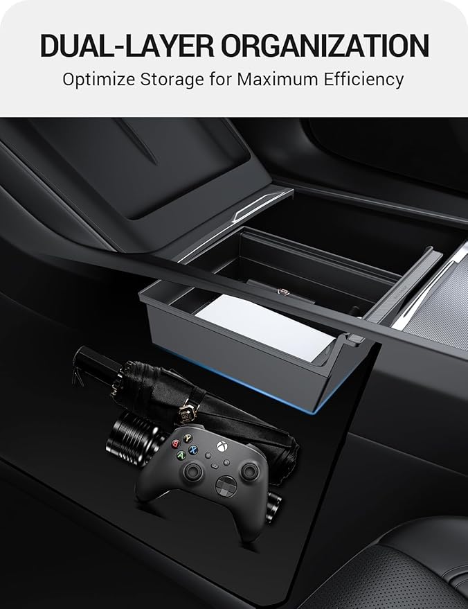 BASENOR 2026 Tesla Model Y Model 3 Center Console Organizer Tray, Cup Holder Armrest Hidden Storage Box for 2025 2026 Model Y Juniper 2024 2025 2026 Tesla 3 Highland