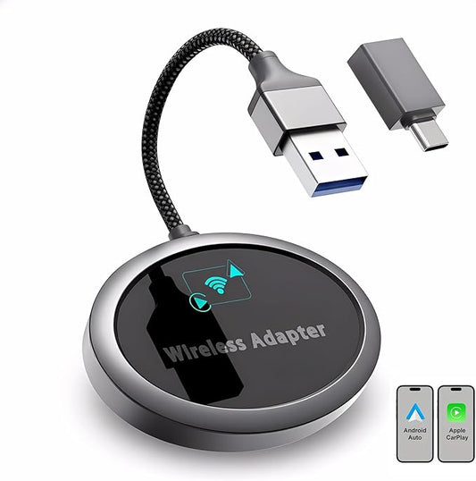 2-in-1 Wireless CarPlay Adapter 2026 for Apple iPhone & Android Auto Adapter, Plug&Play CarPlay Dongle Converter, Fast Auto-Connect,Compact Design Fast Stable Connection with USB/USB-C Port (Grey)