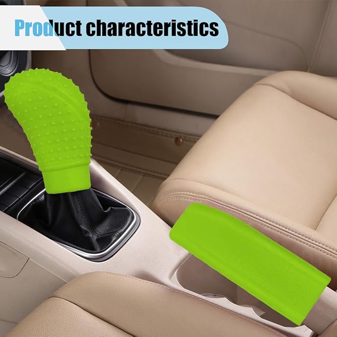 3PCS Silicone Car Steering Wheel Cover Set - Includes Car Handbrake Cover & Gear Shift Cover & Anti-Slip Steering Wheel Protector, Universal Auto Interior Decoration for Most Cars (Green)
