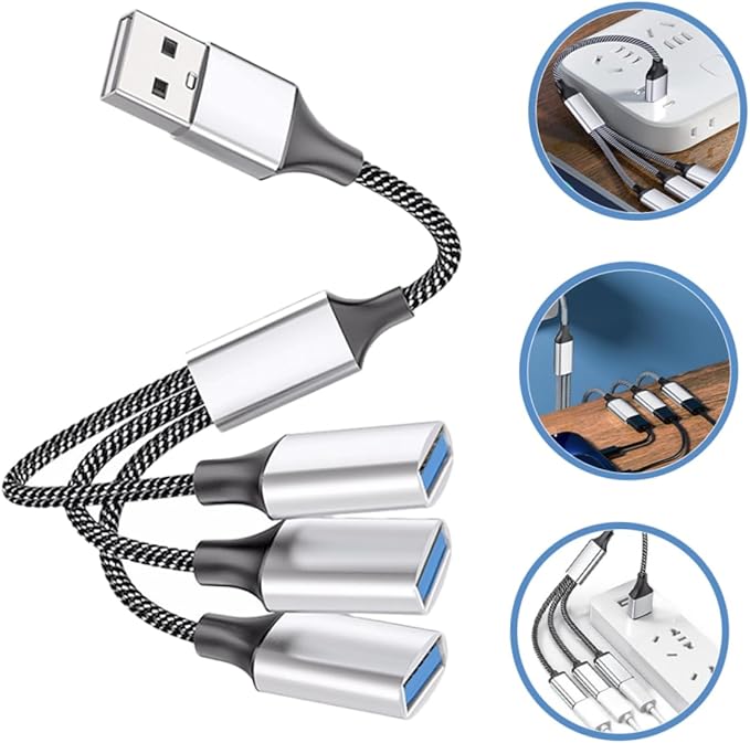 USB Way Splitter Hub Male to Female USB Adapter for Portable Power and Data Transfer Compatible Devices for Cars and Computers
