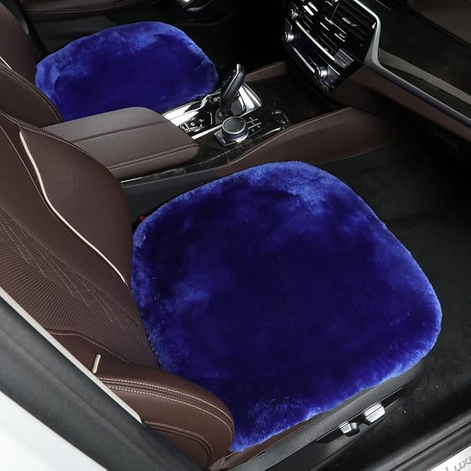 LLB Genuine Sheepskin Car Seat Cushion Seat Covers for Cars Trucks SUV Comfort Seat Protector Pad for Car Driver Seat Car Accessories for Women Office Chair Car Decor (Blue, Front Seat Cushion-1 Pc)