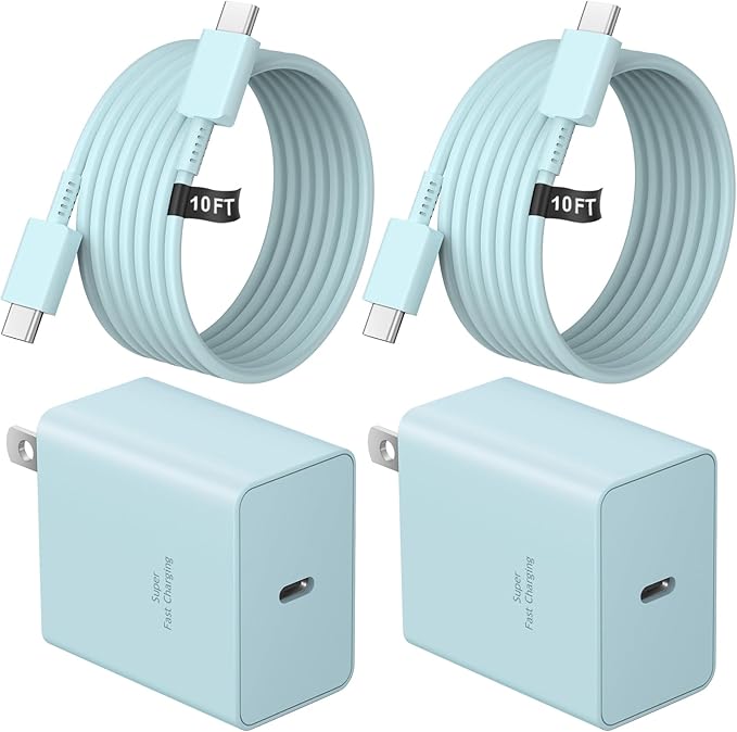USB C Charger Type C Charger Fast Charging 10FT 45W Samsung Chargers 2-Pack with iPhone Air/17/17 Plus/17 Pro/17 Pro Max/16/16 Plus/16 Pro/16 Pro Max/15/15 Pro Max/iPad Pros/Galaxy S25 S24(Blue)