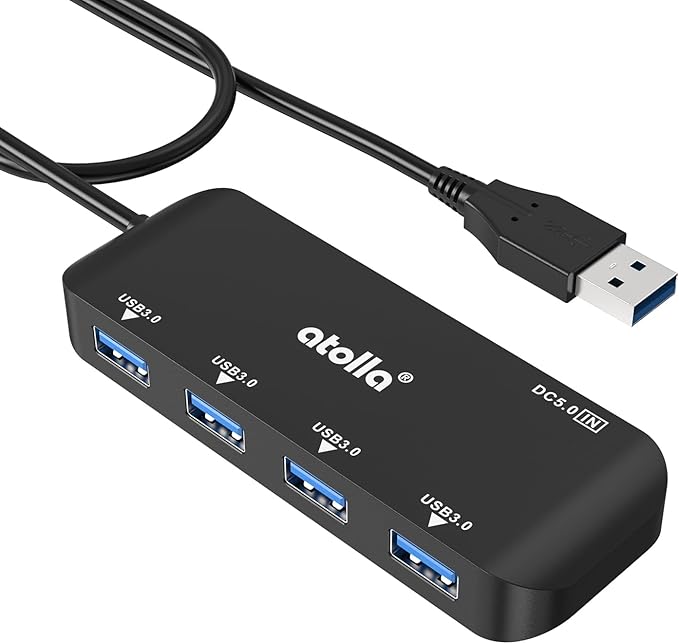 USB 3.0 Hub 4-Port with 2ft Cable — High-Speed 5Gbps Data Expander for Laptop & PC, Ultra-Slim Portable USB Splitter Compatible with Windows/macOS/Linux